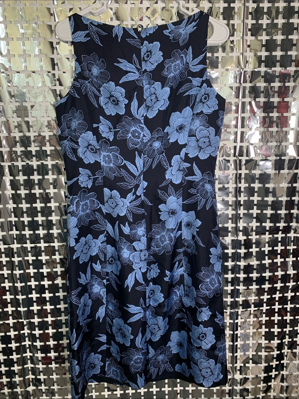 Navy Sleeveless Dress with Light Blue Floral Print - Picture 3 of 3